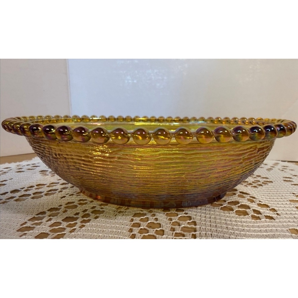 Indiana Glass Amber Carnival Glass Hen on Nest Beaded Candy Dish Vintage - Picture 7 of 16